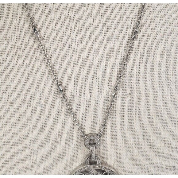 Vintage 925 Sterling Silver w Diamond Circle Cross Hearts Pendant Chain Necklace - Picture 8 of 16